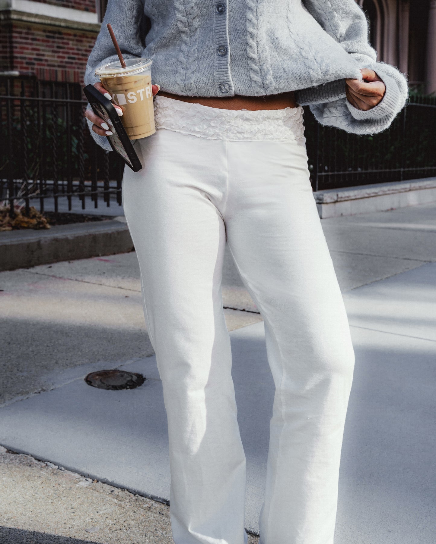 The Lola Travel Pant - White Ruffle